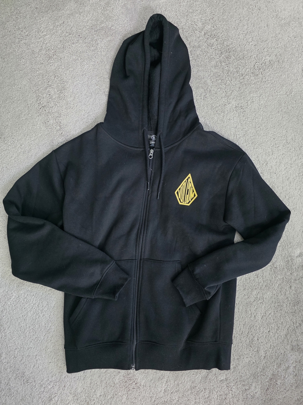 Volcom Black Zip-Up Hoodie with Yellow Crest